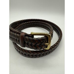 Fossil Belt Mens‎ 40 Braided Woven Leather Brass Buckle Casual Classic